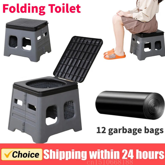 Portable Camping Toilet with Lid Foldable Outdoor Camp Toilet Multifunctional Folding Truck Toilet for Emergencies Car Outdoor