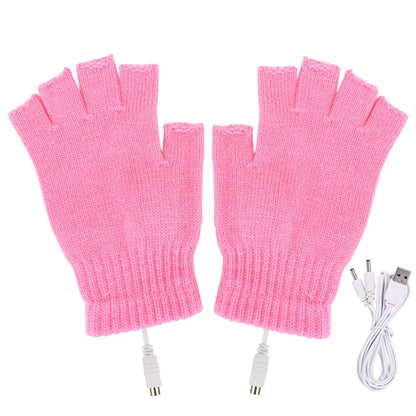 USB Heated Gloves Fingerless Knitted Wrist Glove Men Women Electric Heating Gloves Winter Hand Warmer Outdoor Skiing Accessories