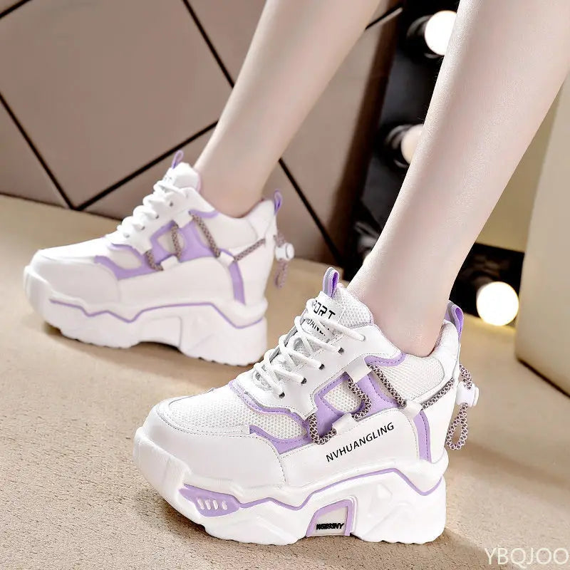 Small Size Spring Autumn Fashionable Thick Sole Height Increasing Women's Shoes Versatile Casual and Comfortable Dad Shoes
