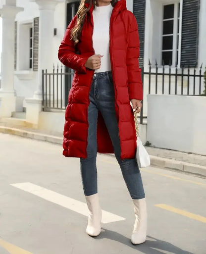 New Hooded Down Coats Women Medium Long Slim Fit Down Parkas Winter Warm Solid Casual Zipper Coat Stylish Outwear Autumn Jackets