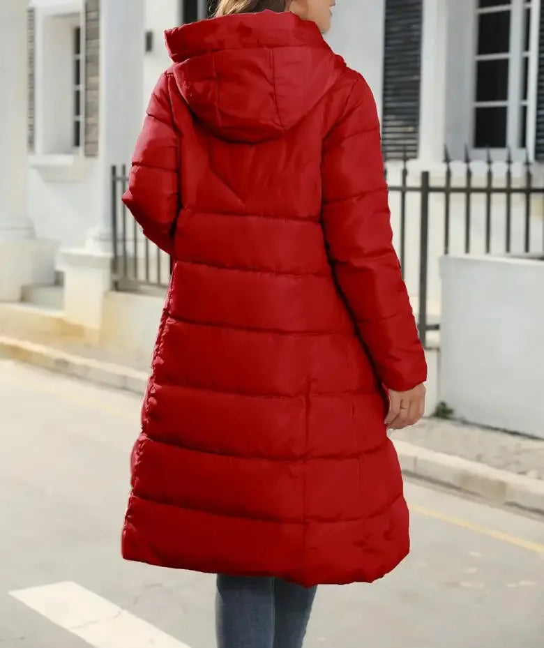 New Hooded Down Coats Women Medium Long Slim Fit Down Parkas Winter Warm Solid Casual Zipper Coat Stylish Outwear Autumn Jackets