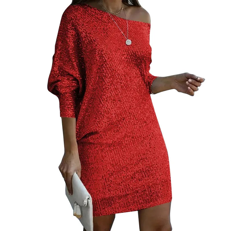 Sequin Summer Dresses Women Mini Off Shoulder Spring Maxi Party Prom Dress Night High Waist Streetwear Sexy Elegant Vestidos