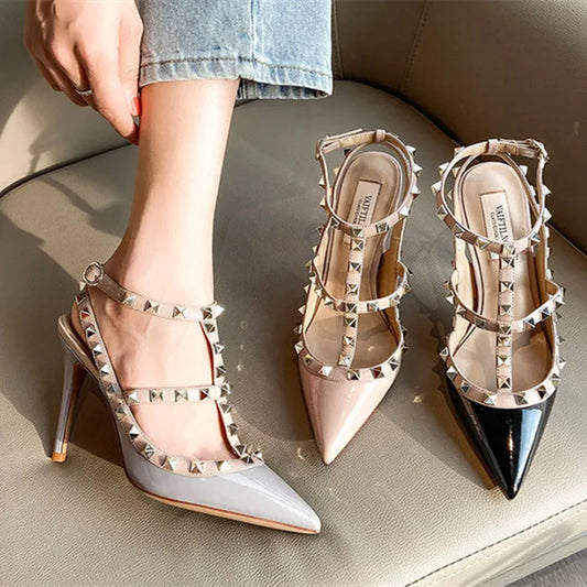 Luxury Women's sandals Summer Gladiator Sandals With Ankle Strap Fashion elegant Classics Rivet High Heels Party Ladies shoes