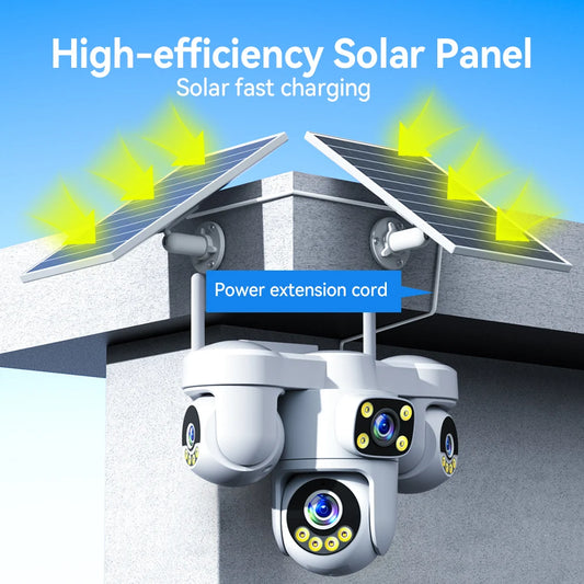 DIFANG 20MP AOV Wireless 4G Solar Camera Four Screen 360° 3 PTZ Lens  Zoom Wireless Security CCTV New Solar CCTV O-kam Pro