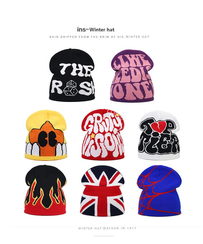 Bocca Beanie Y2K Knitting Hat For Men Women Warm Winter Autumn Letter Cartoon Streetwear Knitting Cap Hip Hop Gorras New Fashion