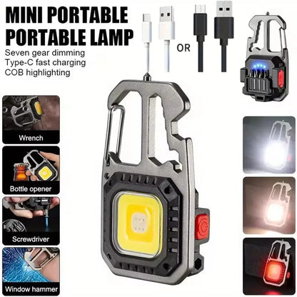 COB Flashlight Rechargeable Portable LED Keychain Work Light Outdoor Camping Light Pocket Wrench Screwdriver Safety Hammer Lamp