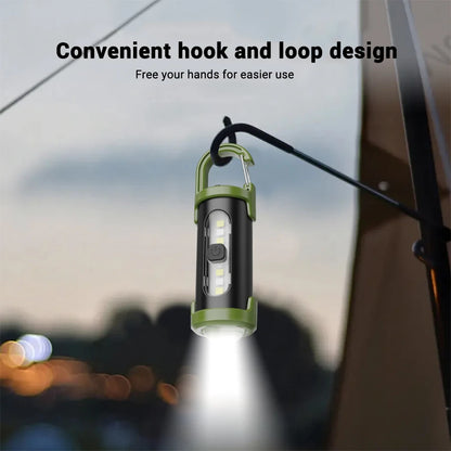 Mini Portable Keychain Flashlight Multifunction COB Work Light 6 Modes Emergency Rechargeable Light for Walking Searching Hiking
