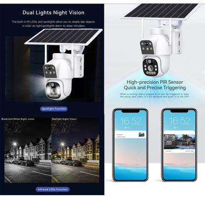 Wireless Solar Powered IP Camera Dual Lens Night Vision Full Color Outdoor Waterproof Security Surveillance Indoor Wifi Home Cam