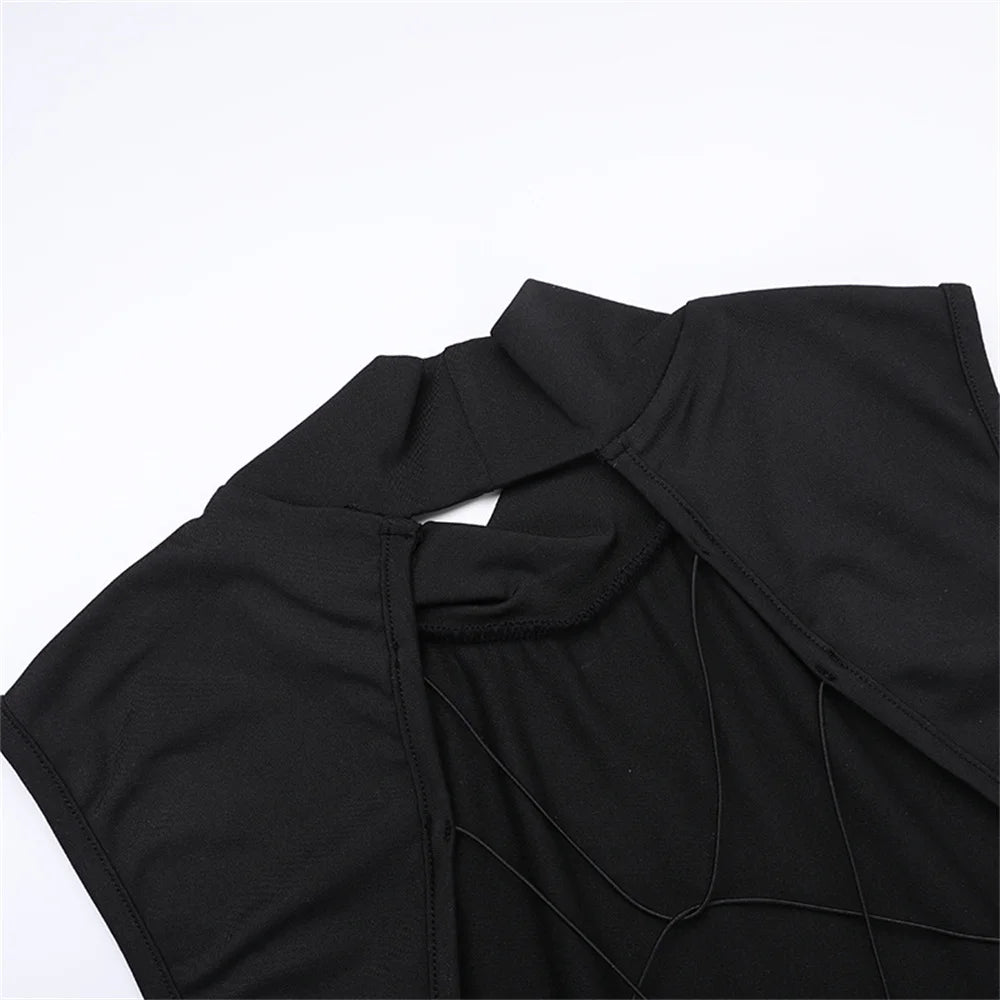 Nibber Cross Bandage Dress Women Y2K Butterfly Metal Hollow Backless Sleeveless Fitness Midnight Club Summer Vacation Bodyco