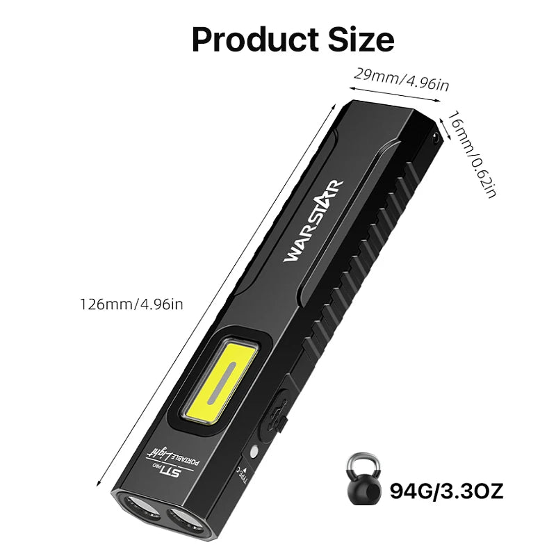 Portable Strong Light Work Light St1 Pro, 1500 High Lumens and High Brightness, Multi-Mode Operation, Aluminum Alloy Material, Durable and Drop-Resistant, Rechargeable Lithium Battery with 1000Mah High Capacity, Outdoor Emerg