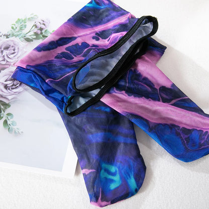 Sexy Perspective Breast Gather Printed Lingerie Set with Gloves Leg Set for Women's Five Piece Set Female Fun Bra & Brief Sets