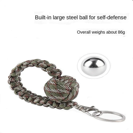 Outdoor Self-Defense Umbrella Rope Keychain Monkey Fist Steel Ball Chain Outdoor Safety Protection Accessories Knot Steel Ball