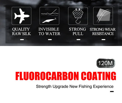 FTK 120m Invisible Fishing Line Speckle Fluorocarbon Coating Fishing Line 0.20mm-0.60mm 7.15LB-45LB Super Strong Spotted Line
