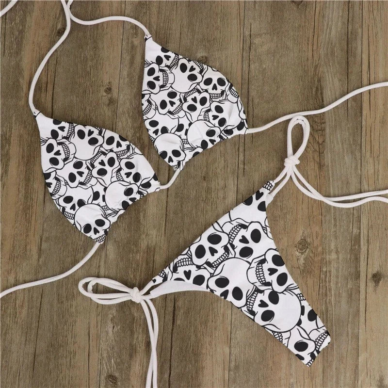Women Swimwear Skull Printed Swimsuit Biquini Feminino Para Praia 2024 Bikini Set Beach Two Piece Swimwear New Padded Swimsuit