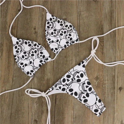 Women Swimwear Skull Printed Swimsuit Biquini Feminino Para Praia 2024 Bikini Set Beach Two Piece Swimwear New Padded Swimsuit