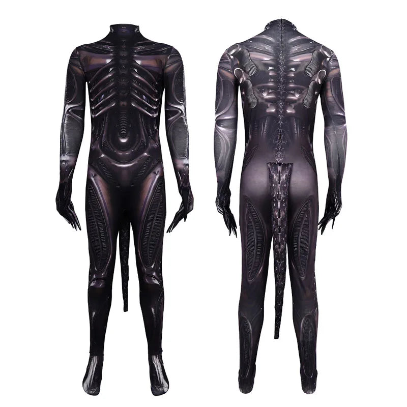 Halloween Adult Alien Xenomorph 3D Print Bodysuit Costumes Scary Suit Kids Alien Romulus Cosplay Jumpsuit Mask Tentacles Disfraz