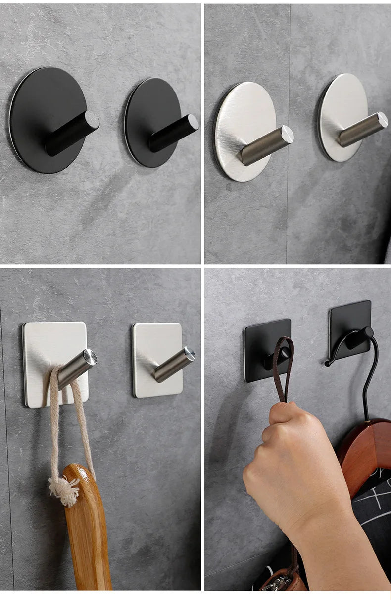 High Quality 304 Stainless Steel Self Adhesive Hooks Shower Bath Hook Kitchen Hanger Bathroom Hook Household Wall Hanger