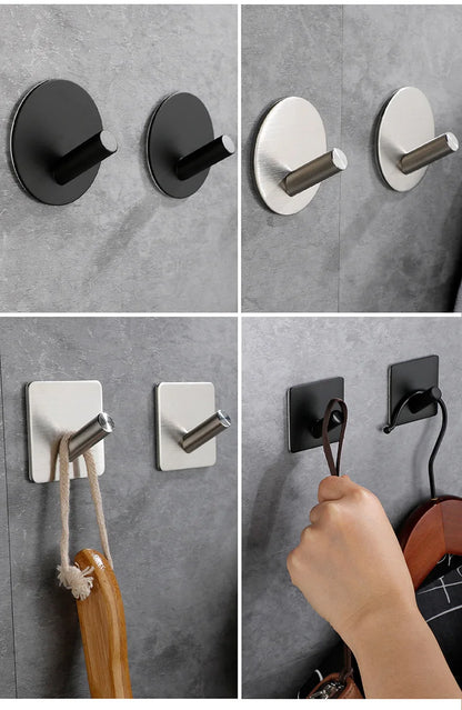 High Quality 304 Stainless Steel Self Adhesive Hooks Shower Bath Hook Kitchen Hanger Bathroom Hook Household Wall Hanger