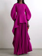 Yeezzi Elegant Solid Color Split-Joint Tiered Pleated Cocktail Dress Long Sleeves O-Neck Party Banquet Maxi Dresses 2025 New