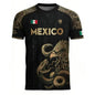 2026 New Summer Mexico Soccer Jersey Men Black Gold Design with Aztec Eagle Snake Print and Mexican Flag for Football Fans