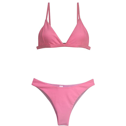 Summer Solid Beach Swimsuit Swimsuits for Women Sexy Halter Swimwear Swimsuit Thong Female Bikini Sets Orange Pink Yellow