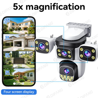 DIFANG 20MP 4 Screens WiFi Camera Outdoor Quad Lens Security Camera Waterproof  IP Camera 10K Four Screens Video Surveillance