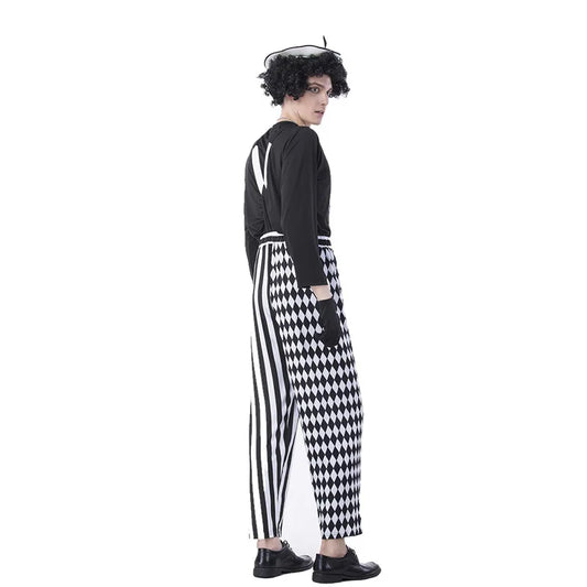 Women Killer Clown Costume Adult Cosplay Terror Clown Jumpsuits Halloween Funny Scary Clothing White Black Stripe Clown Outfits