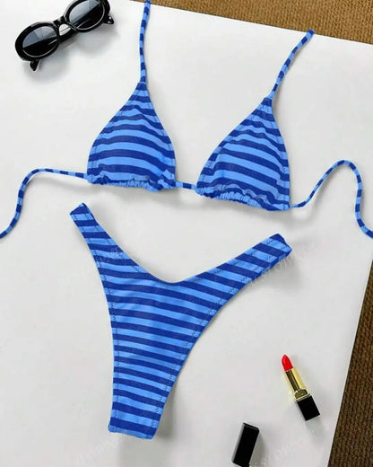 Y2K Sexy Hot Girls Striped Printed Triangle Lingerie Underwear 2025 New Beach Vacation Fashion Personality ins Style Bikini Suit