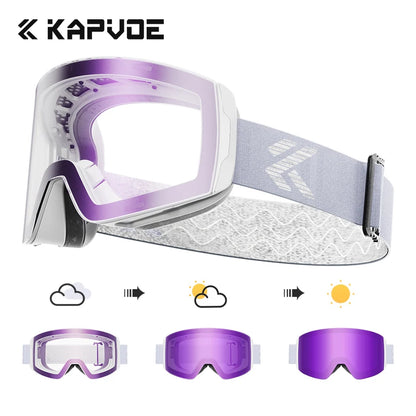 Kapvoe Photochromic Ski Goggles Magnetic Anti-Fog Lenses UV400 Protection Men Women Ski Goggles Winter Sports Eyewear