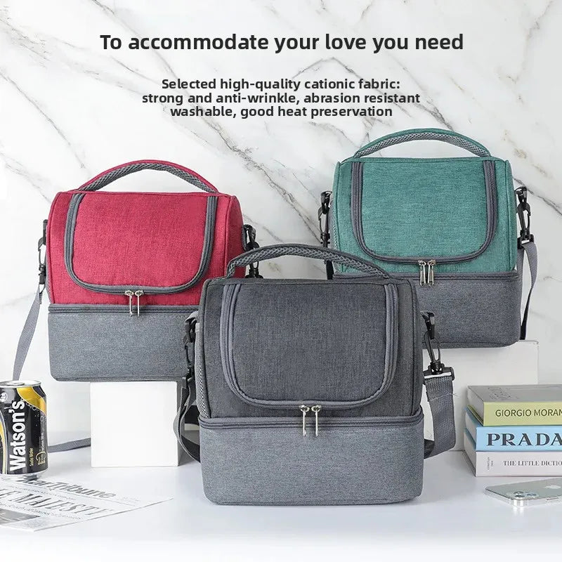 Double Layer Portable Picnic Lunch Bag Crossbody Handheld Insulated Breast Milk Storage Bag Outdoor Meal Box Bag