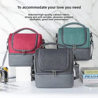Double Layer Portable Picnic Lunch Bag Crossbody Handheld Insulated Breast Milk Storage Bag Outdoor Meal Box Bag