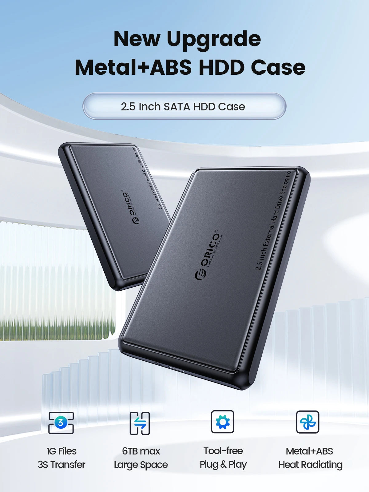 ORICO 2.5 Inch External HDD Case 5Gbps SATA to Type-C Hard Drive Enclosure for SSD HDD PC Laptop Metal+ABS Case Heat Dissipation