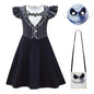 Halloween Skeleton Cosplay Costume for Kids Girl Jeck Striped Top Dress Outfit Horror Scary Christmas Party Uniform Mask Suit