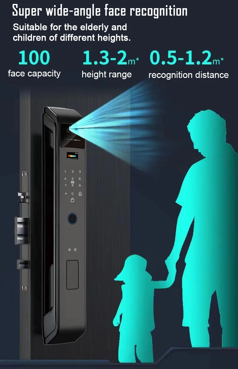 Tuya APP Smart Life APP Control Voice Intercom Smart Lock 3D Face Recognition Fingerprint Password Smart  Door Lock With Camera