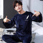 Autumn Winter Oversized Cartoon Print Pajamas for Men Letter Crew Neck New 2025 Men's Pajamas Set Fashion Soft Casual Homewear
