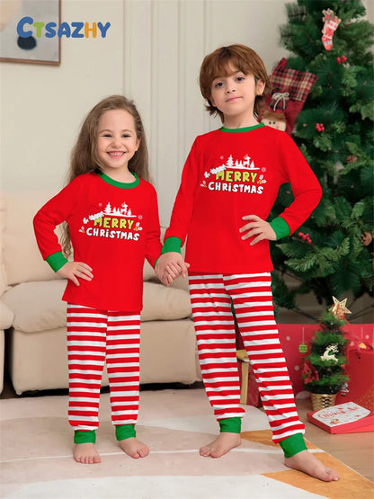 Christmas Family Matching Outfits Mom Dad Kids 2 Pieces Pajamas Set Baby Casual Loose Sleepwear Xmas Family Look Pyjamas