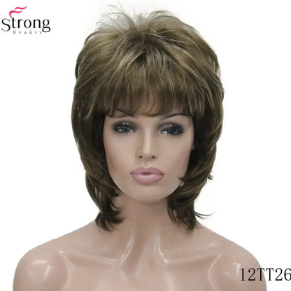 StrongBeauty Women Synthetic wig Short Hair Auburn/Blonde Natural wigs Capless Layered Hairstyles