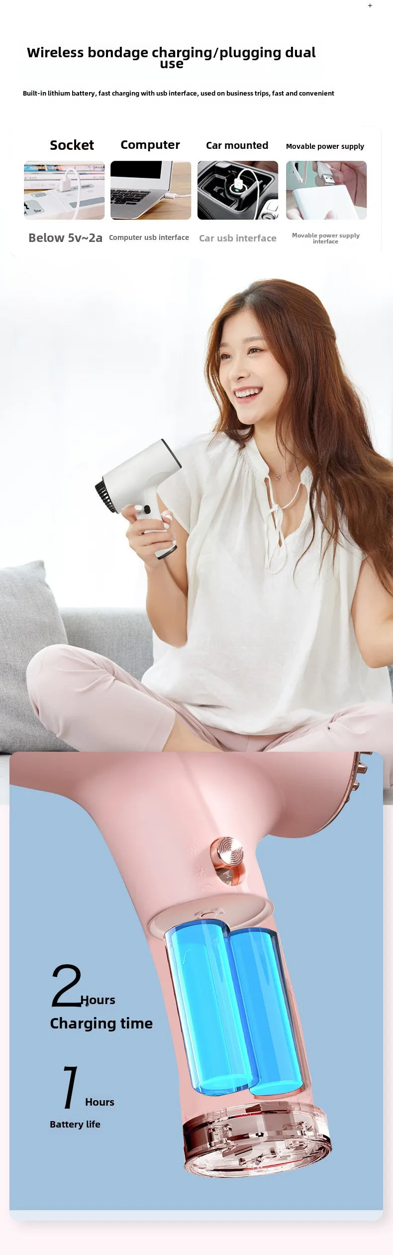 Wireless Portable Hair Dryer Professional Blow Dryer With Overheat Protection Mini Hair Dryer High power negative ion hair dryer