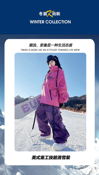 Men and Women's Oversized Ski Pants Waterproof Breathable Thermal Fleece Lining Snowboard Winter Overalls  Pants