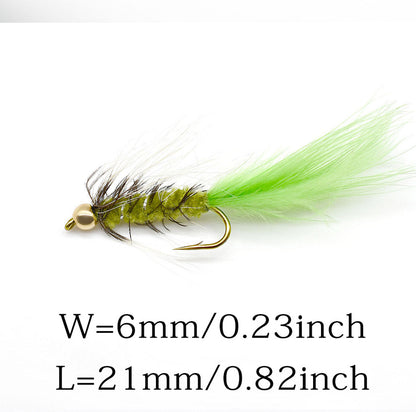 MNFT 10Pcs Goldhead Trout Fishing Flies Lures 10# Barbed Hooks - Bead Head Fishing Fly