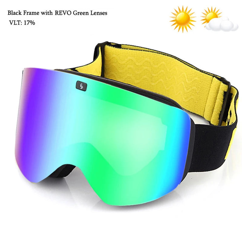 Ski Goggles with Magnetic Double Layer Yellow Lens Skiing Anti-fog UV400 Snowboard Goggles Men Women Ski Glasses Eyewear Set