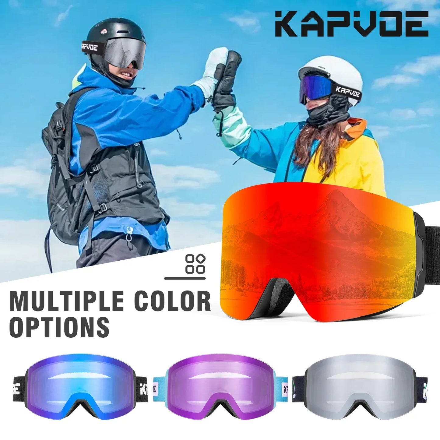 Kapvoe Photochromic Ski Goggles Magnetic Anti-Fog Lenses UV400 Protection Men Women Ski Goggles Winter Sports Eyewear