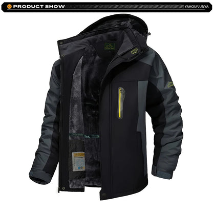 9XL New Winter Men Outwear Fleece Warm Removable Hooded Jacket Men Outdoor Skiing Windbreaker Waterproof Casual Jacket Coat Male