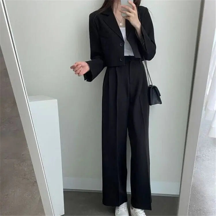 Summer New Short Top Jacket Blazer Wide Leg Pants Two-piece Set Elegant Women's Office Casual Set Outfits