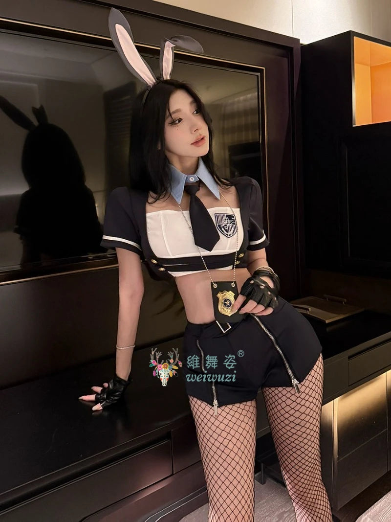 New Sexy Rabbit Search Officer Adult Women Cosplay Costume PoliceWomen Uniform Bunny Girl Stage Perfermance Fancy Suit NightClub