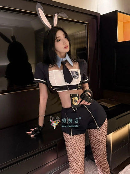 New Sexy Rabbit Search Officer Adult Women Cosplay Costume PoliceWomen Uniform Bunny Girl Stage Perfermance Fancy Suit NightClub