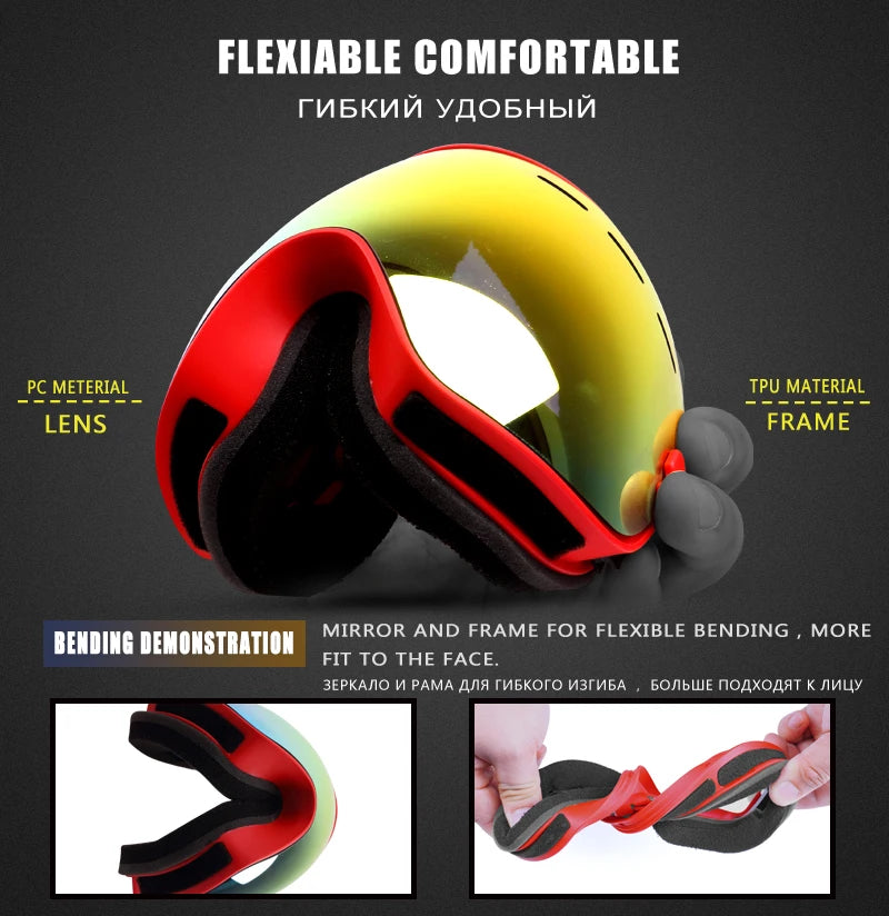 PHMAX Ski Goggles Men Snowboard Glasses Women Winter Outdoor Snow Sunglasses UV400 Double Layers Lens Anti-Fog Skiing Goggles