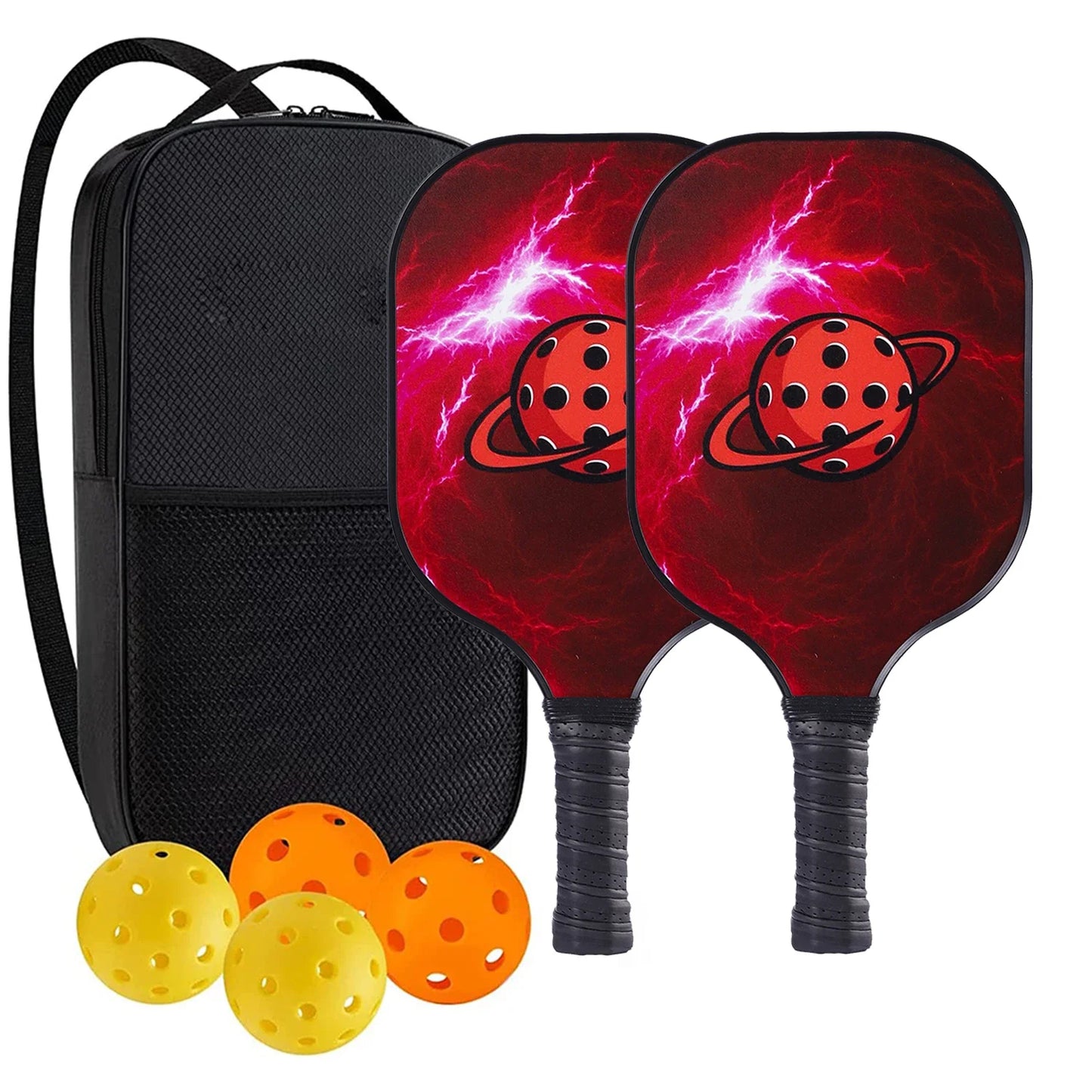 Graphite Pickleball Paddles Set of 2 USAPA Approved Carbon Fiber Surface Anti-Slip Sweat-Absorbing Grip Portable Carry Bag