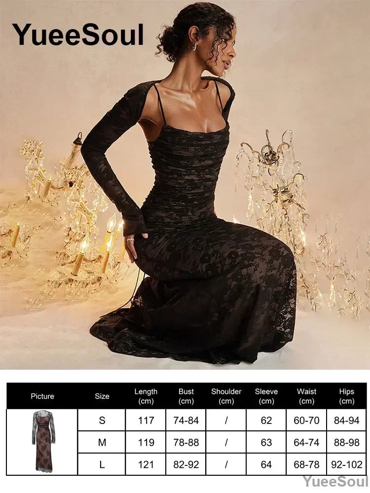 Halloween Gothic Grunge Punk Women Dress Long Sleeve Lace Slim Black Dresses 2025 New Y2K Harajuku Lolita Fairy Core Party Dress