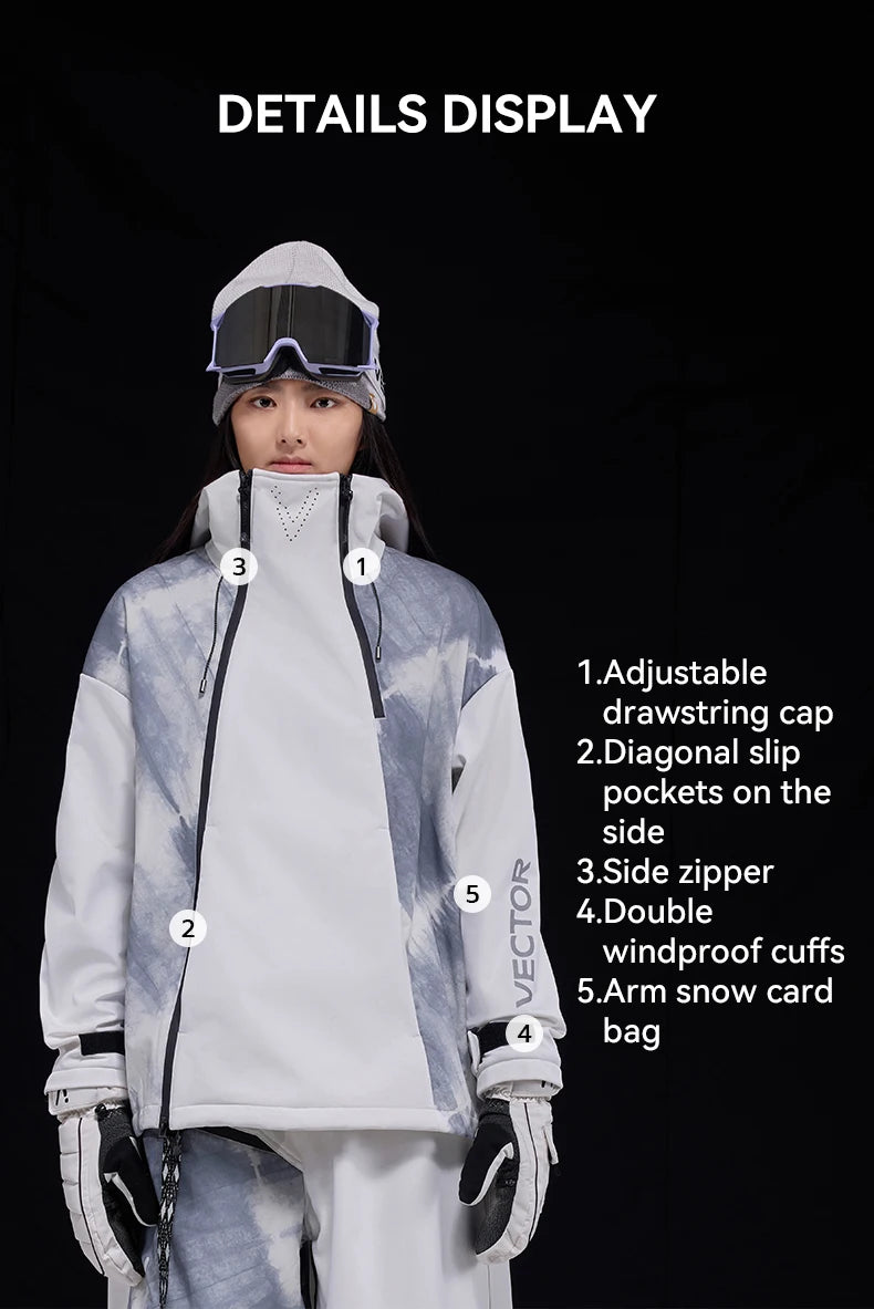 VECTOR Men and Women Splicing Skiing Skiing Top Waterproof Windproof Warm Durable Indoor and Outdoor Skiing Snowboard Jacket